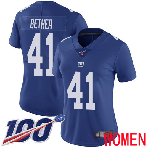 Women New York Giants 41 Antoine Bethea Royal Blue Team Color Vapor Untouchable Limited Player 100th Season Football NFL Jersey